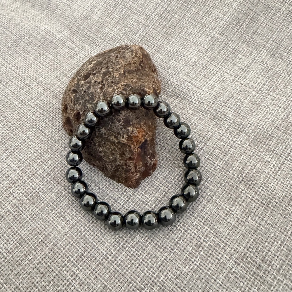 Hematite Beaded Stretch Bracelet | Polished Stone | Unisex